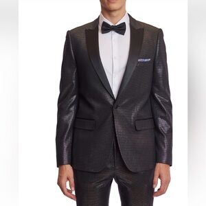 GROSVENOR PEAK TUX Men’s JACKET - SLIM - BLACK SILVER KNIT 48R